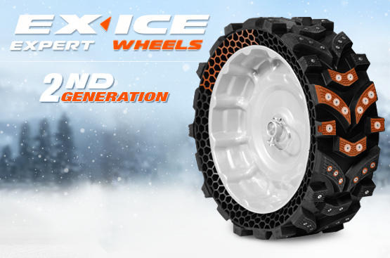 Широкие безвоздушные колеса созданы специально для снегоуборщиков. Колеса EX ICE обладают лучшим сцеплением с поверхностью среди всех зимних шин. Лучшая проходимость и маневренность в классе снегоуборщиков.